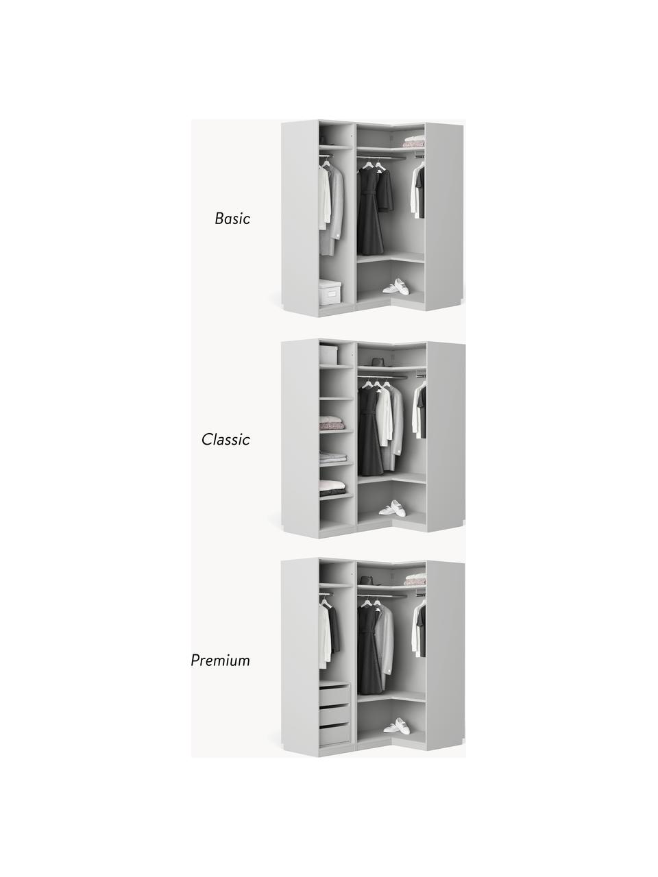 Modulární rohová šatní skříň Leon, Š 165 cm, více variant, Světle šedá, Vnitřní část Basic, Š 165 cm x V 200 cm, s rohovým modulem