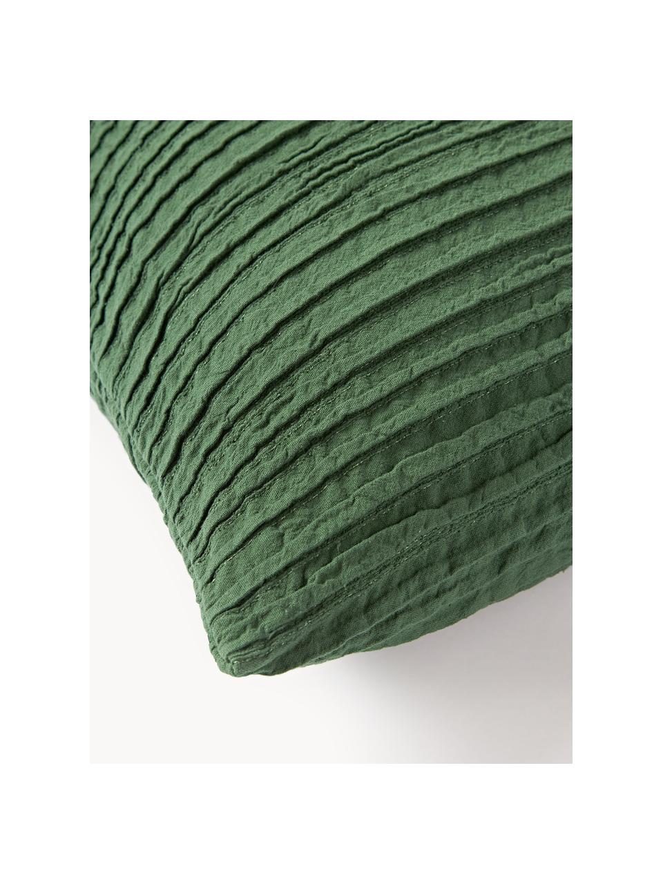 Plissierte Baumwoll-Kissenhülle Artemis, 99 % Baumwolle, 1 % Polyester, Dunkelgrün, B 50 x L 50 cm