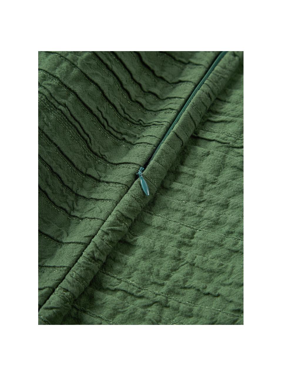 Funda de cojín de algodón con plisado Artemis, 99% algodón, 1% poliéster, Verde oscuro, An 50 x L 50 cm