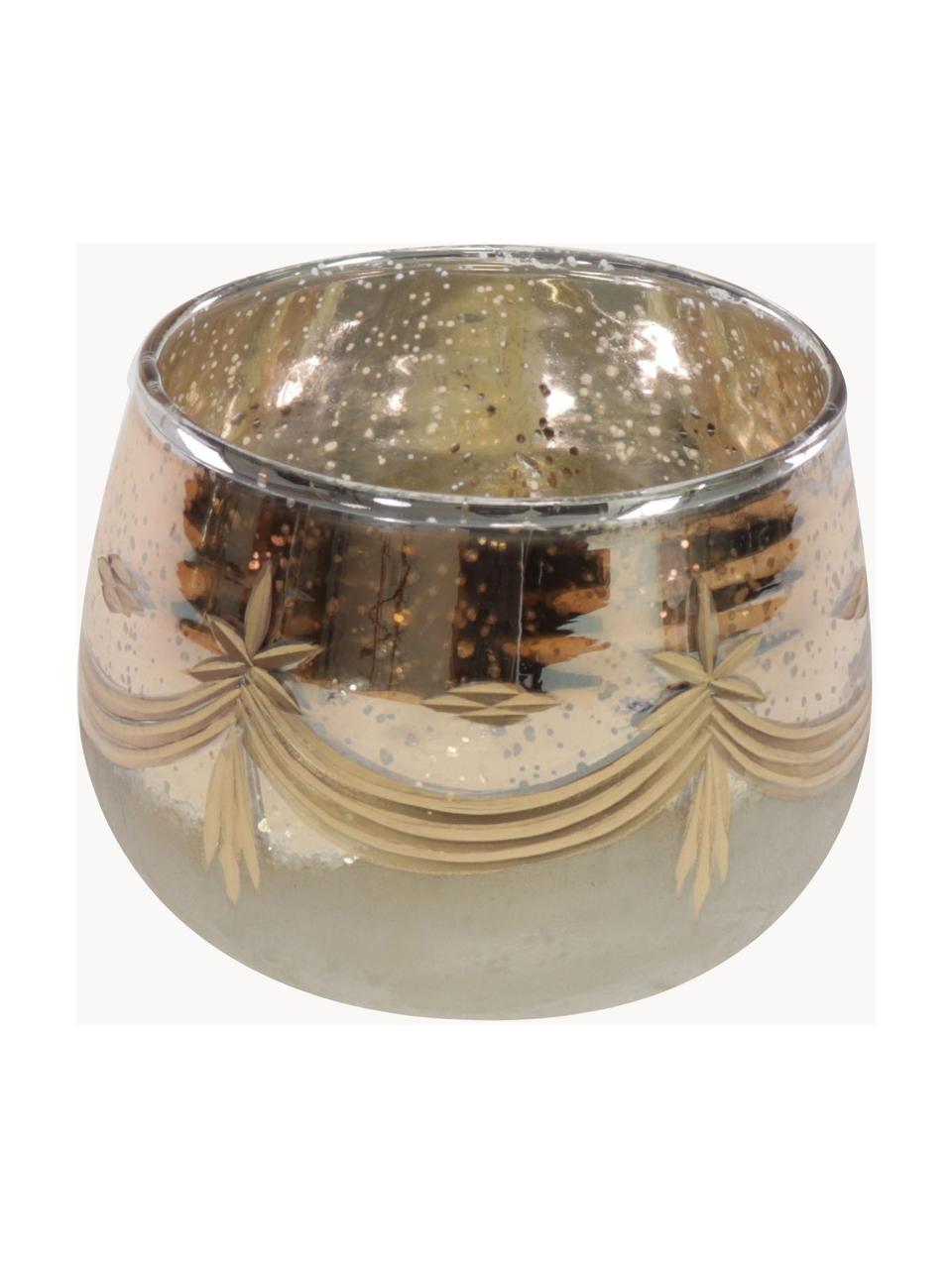 Teelichthalter Grava, Glas, Goldfarben, Beige, Ø 13 x H 10 cm