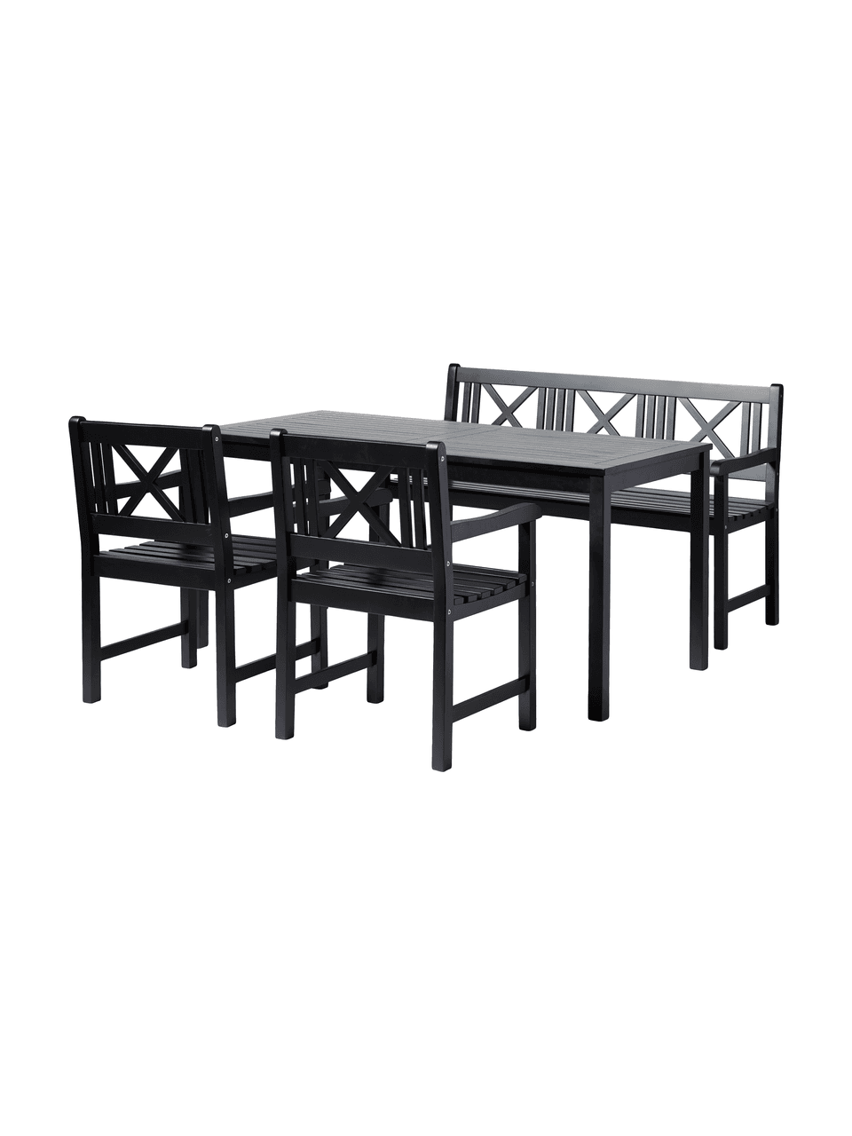 Tavolo da giardino in legno Rosenborg, Legno di mogano, verniciato in poliuretano, Nero, Larg. 165 x Prof. 75 cm