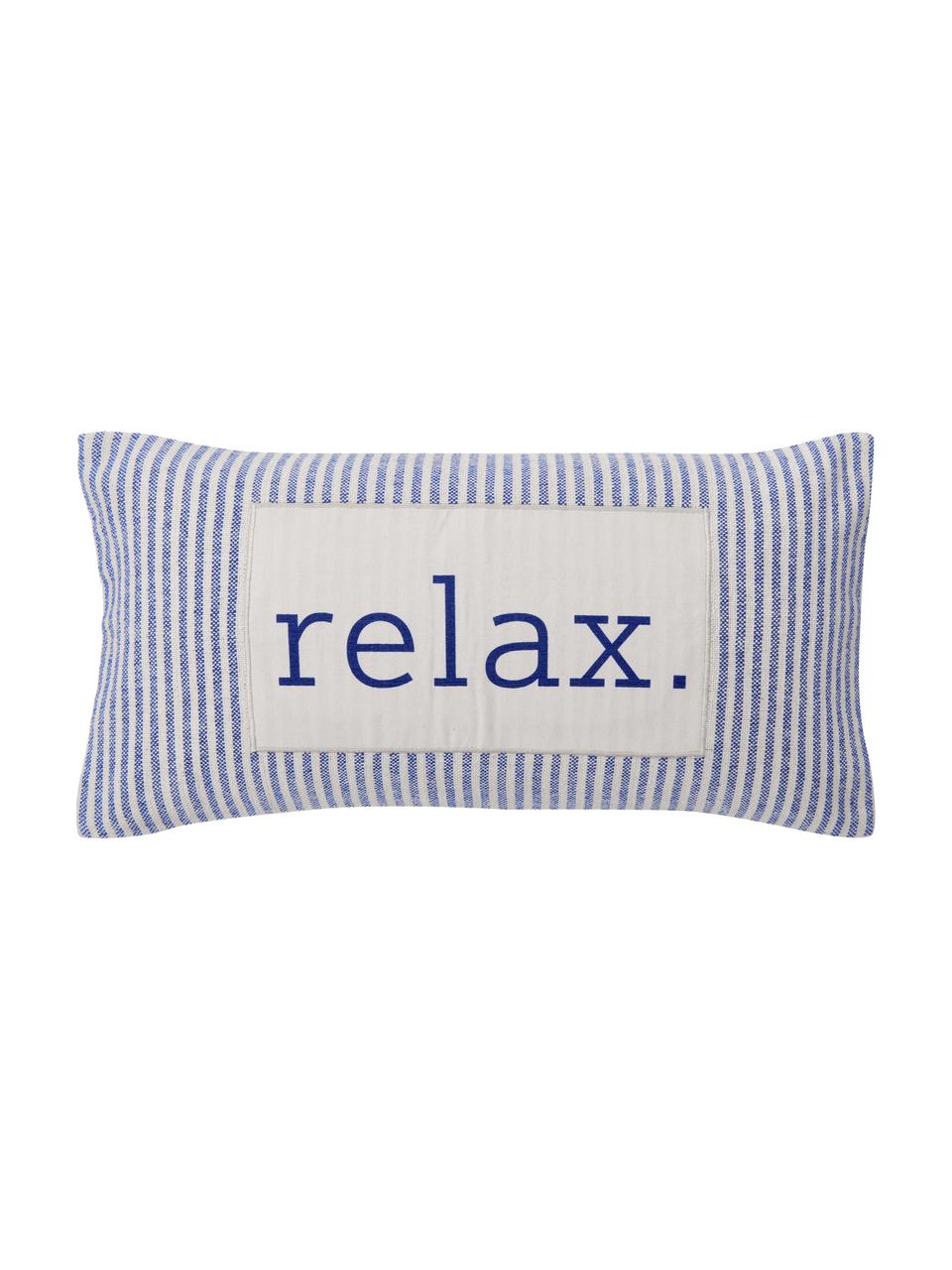 Gestreepte kussenhoes Relax van gerecycled katoen, 100% katoen, GRS-gecertificeerd, Blauw & crèmewit, gestreept, B 30 x L 60 cm