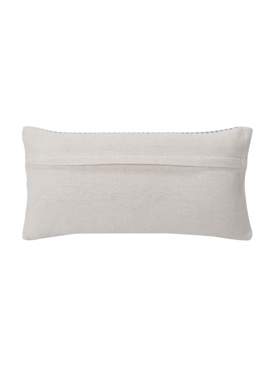 Housse de coussin rectangulaire Relax, 100 % coton, certifié GRS, Bleu, blanc crème, larg. 30 x long. 60 cm