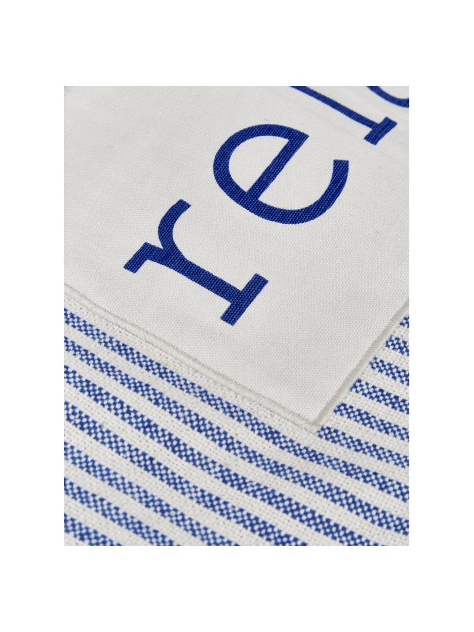 Pruhovaný povlak na polštář z recyklované bavlny Relax, 100 % bavlna, s certifikací GRS, Modrá, krémově bílá, proužky, Š 30 cm, D 60 cm