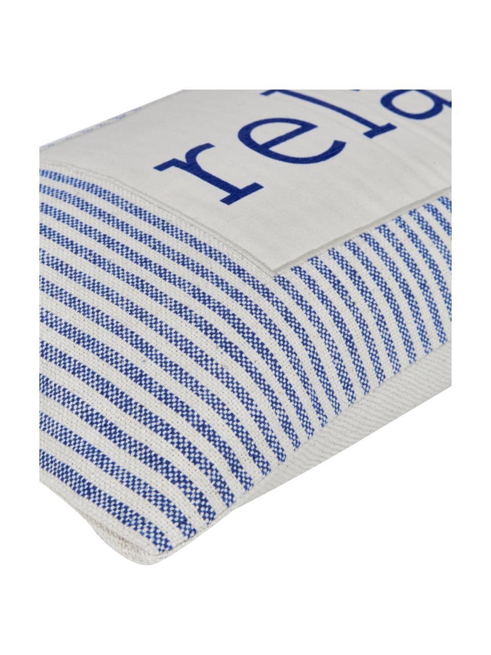 Housse de coussin rectangulaire Relax, 100 % coton, certifié GRS, Bleu, blanc crème, larg. 30 x long. 60 cm