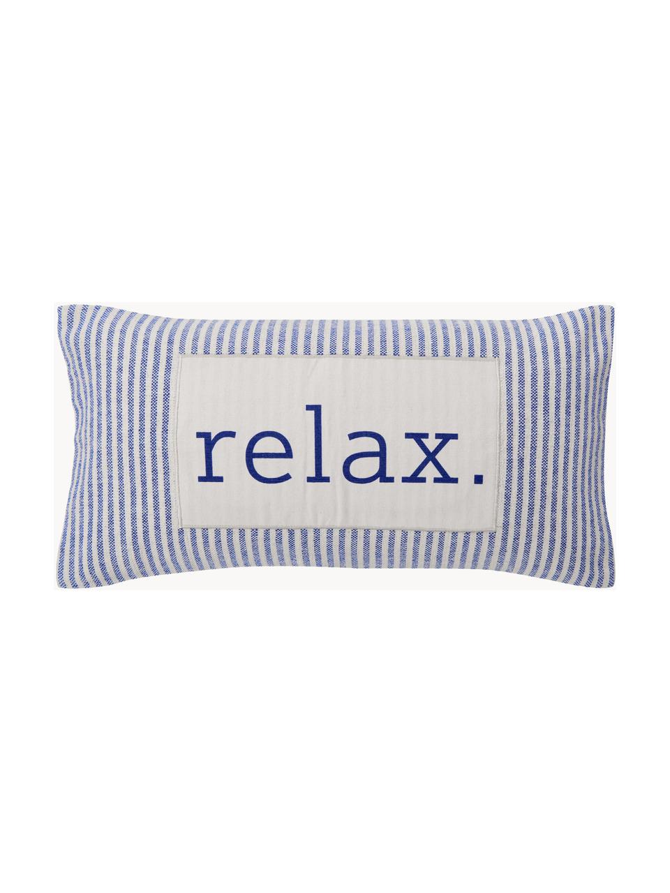 Poszewka na poduszkę z bawełny z recyklingu Relax, 100% bawełna z certyfikatem GRS, Niebieski & kremowobiały, w paski, S 30 x D 60 cm
