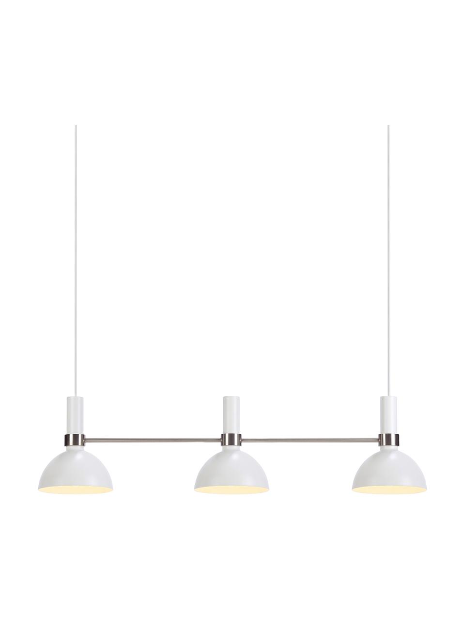 Grote hanglamp Larry, Baldakijn: gelakt metaal, Wit, chroomkleurig, 100 x 24 cm