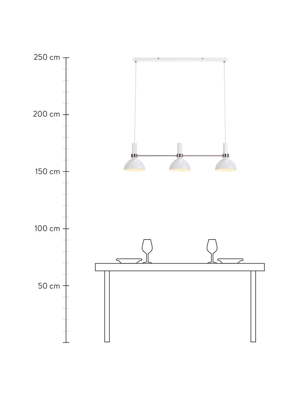 Grote hanglamp Larry, Baldakijn: gelakt metaal, Wit, chroomkleurig, 100 x 24 cm