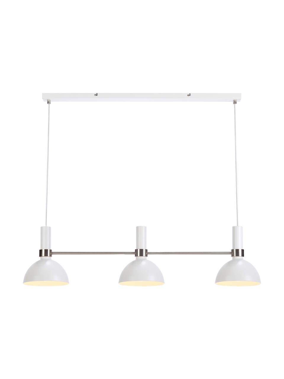 Grote hanglamp Larry, Baldakijn: gelakt metaal, Wit, chroomkleurig, 100 x 24 cm