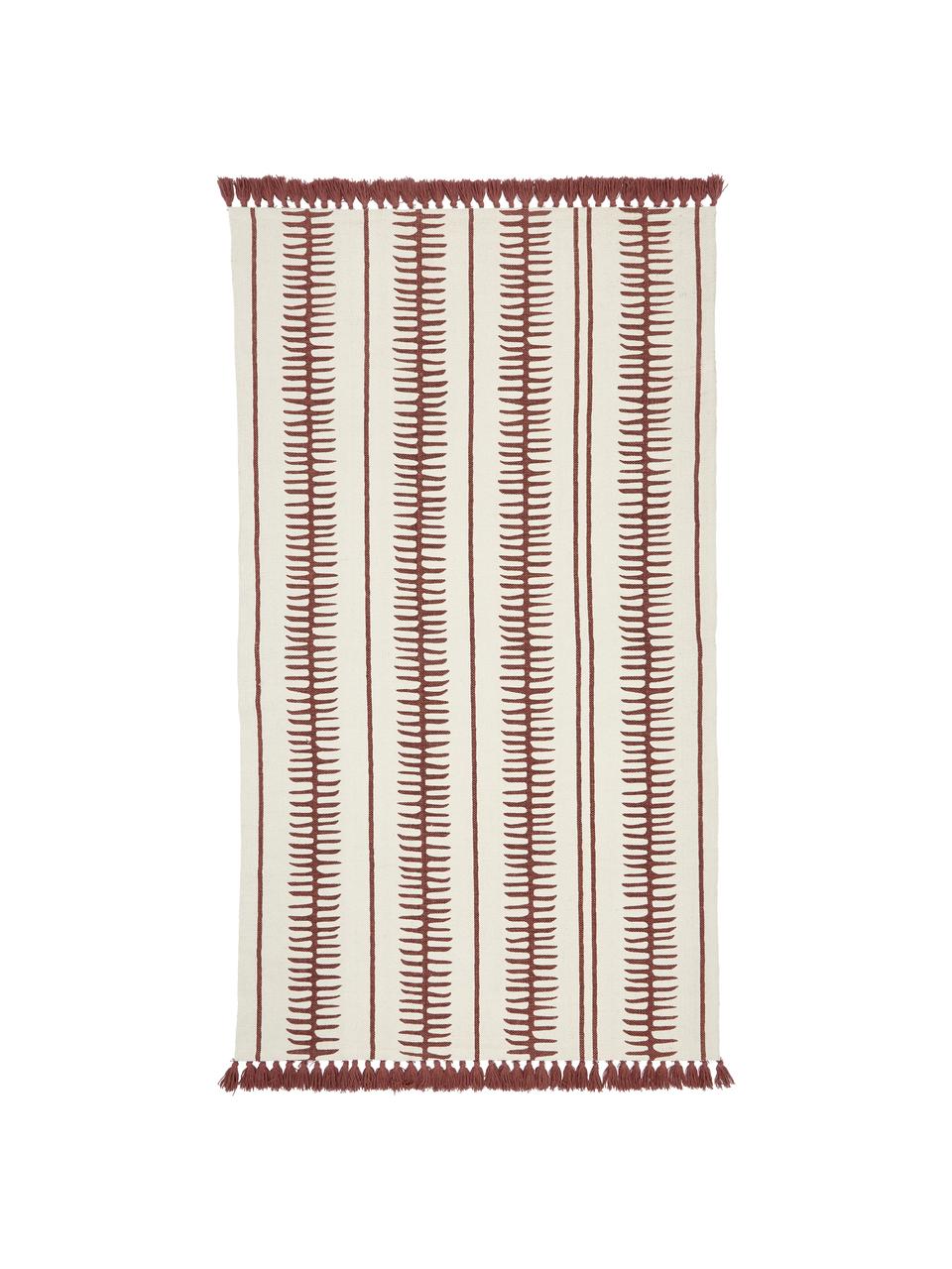 Tappeto in cotone intrecciato a mano in beige/terracotta con nappe decorative Rita, Beige, terracotta, Larg. 120 x Lung. 180 cm (taglia S)