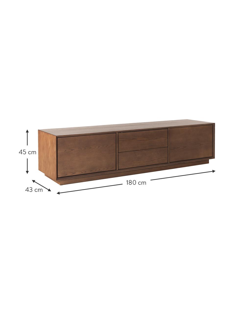 TV-Lowboard Noel aus Eschenholzfurnier mit Kabeldurchlass, Korpus: Mitteldichteholzfaserplat, Dunkles Holz, B 180 x H 45 cm