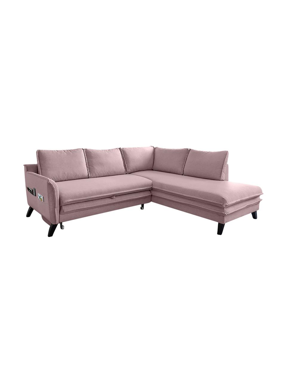 Divano letto angolare in tessuto rosa cipria Charming Charlie, Rivestimento: 100% poliestere con sensa, Struttura: legno, truciolato, Rosa cipria, Larg. 230 x Prof. 200 cm