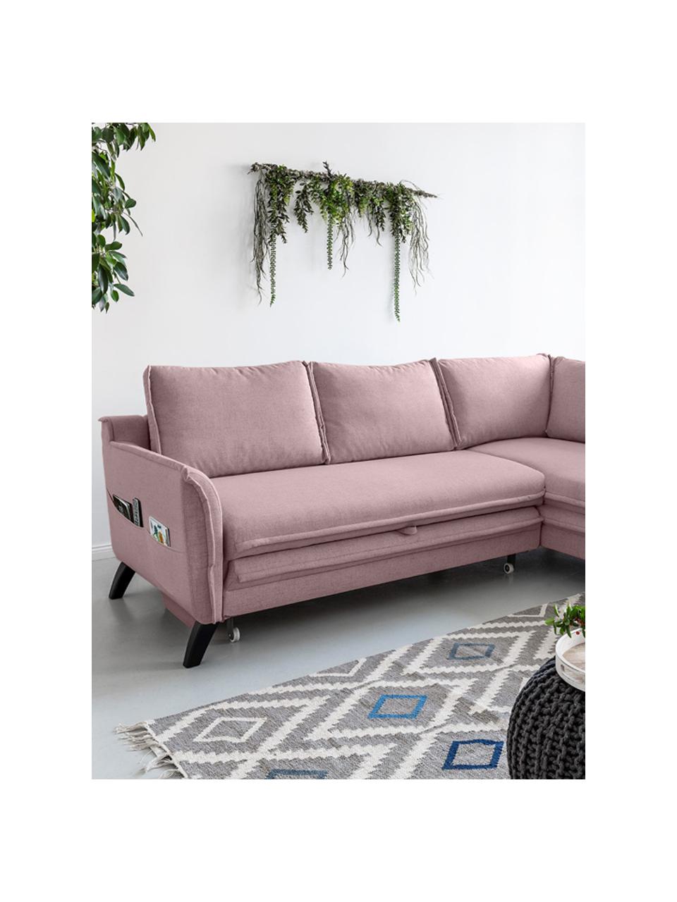 Sofa narożna z funkcją spania Charming Charlie, Tapicerka: 100% poliester, w dotyku , Stelaż: drewno naturalne, płyta w, Brudny różowy, S 230 x G 200 cm