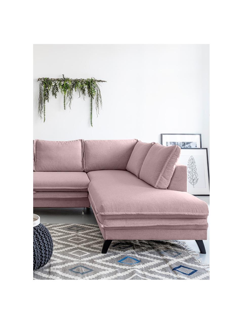 Divano letto angolare in tessuto rosa cipria Charming Charlie, Rivestimento: 100% poliestere con sensa, Struttura: legno, truciolato, Rosa cipria, Larg. 230 x Prof. 200 cm