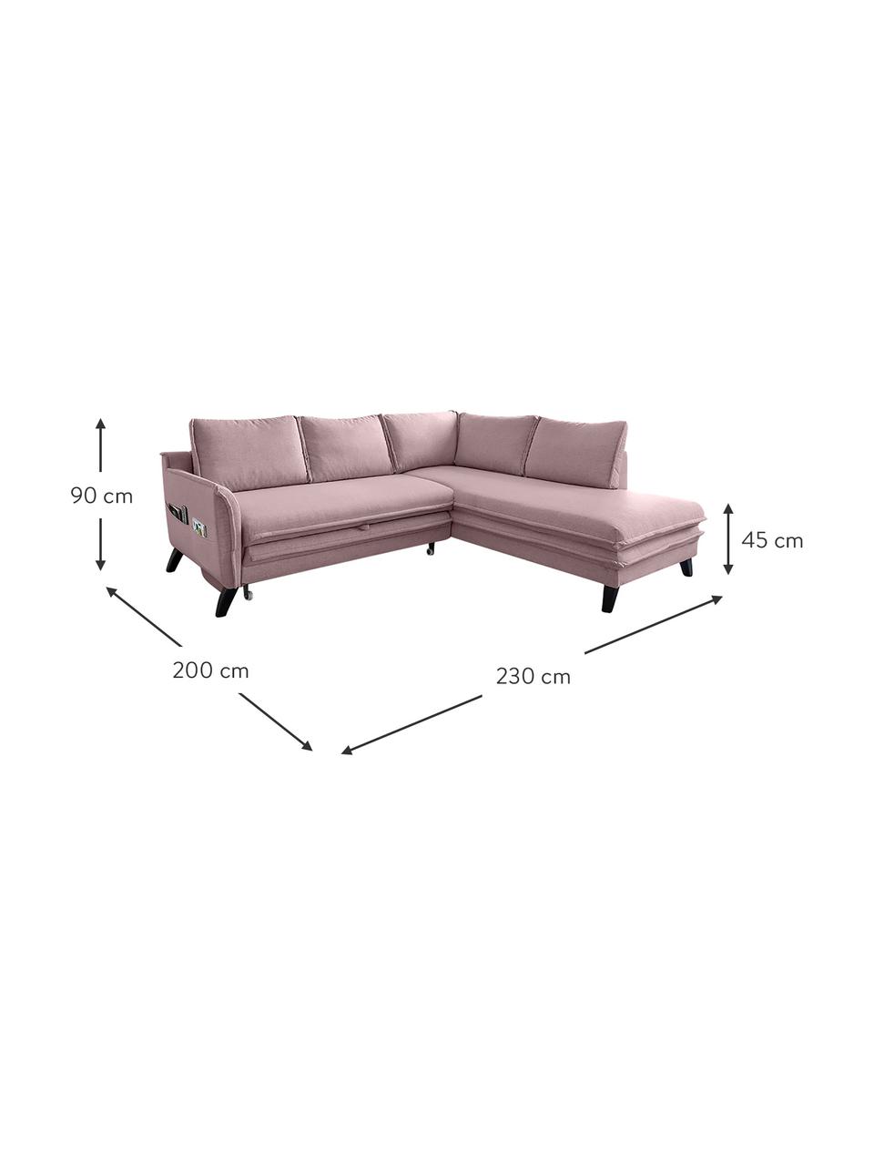 Divano letto angolare in tessuto rosa cipria Charming Charlie, Rivestimento: 100% poliestere con sensa, Struttura: legno, truciolato, Rosa cipria, Larg. 230 x Prof. 200 cm