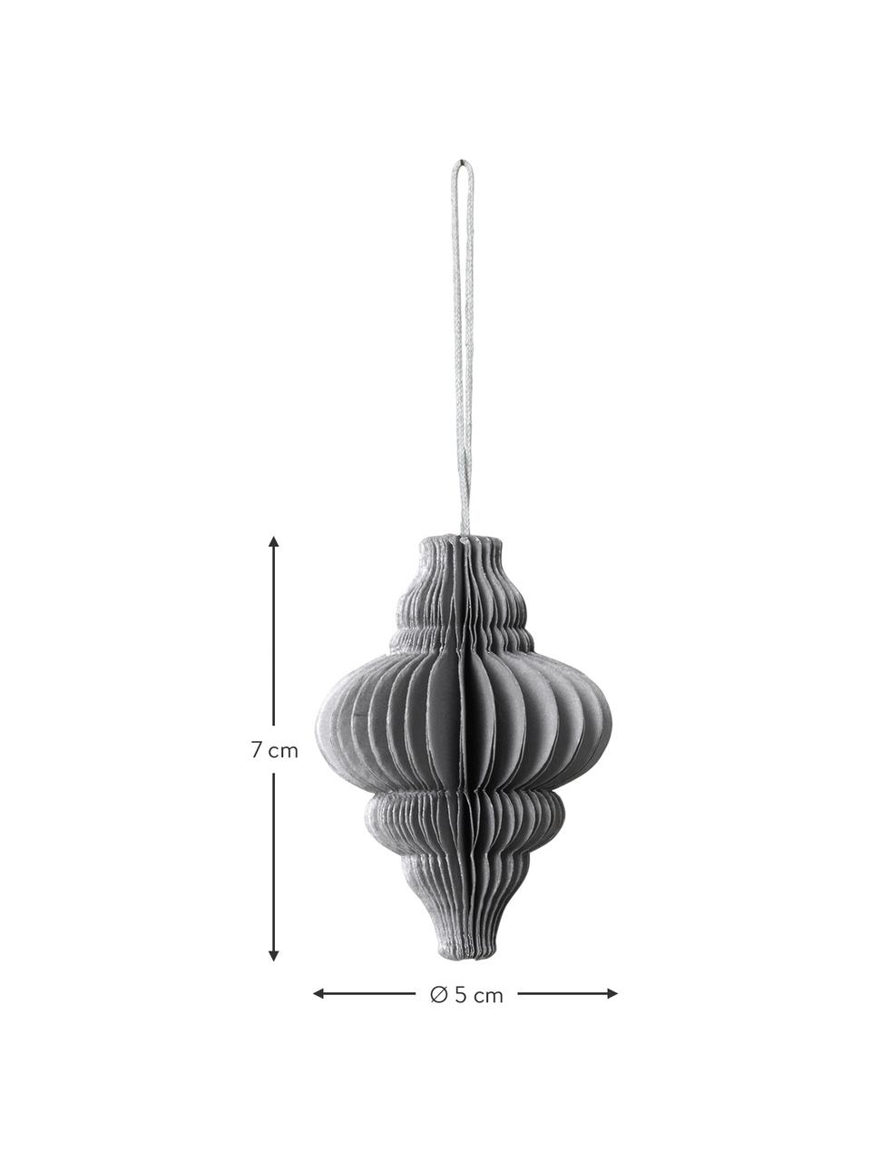 Décorations de sapin de Noël Julet, 6 élém., Papier, Gris, Ø 5 x haut. 7 cm