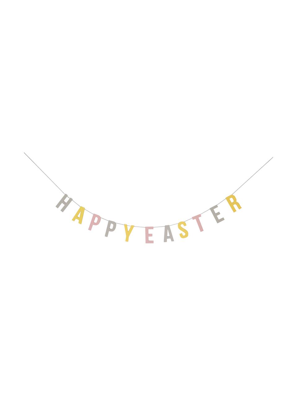 Girlande Happy Easter, Mitteldichte Holzfaserplatte, Faden, Grau, Gelb, Rosa, B 290 x H 12 cm