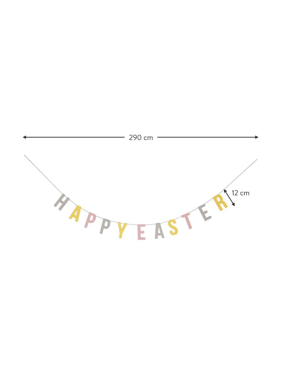 Girlande Happy Easter, Mitteldichte Holzfaserplatte, Faden, grau, gelb, rosa, B 290 x H 12 cm