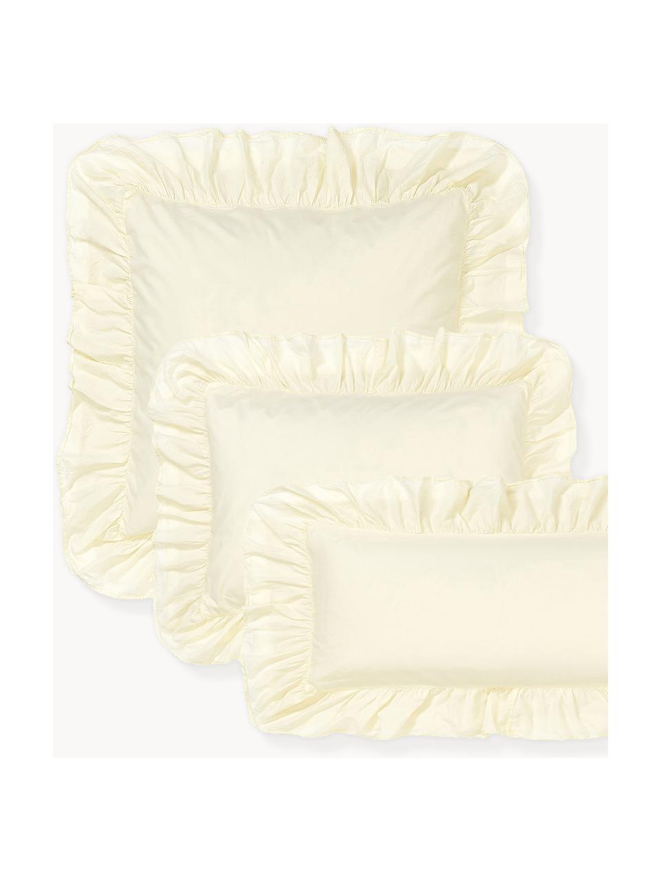 Taie d'oreiller en percale de coton délavé avec volants Louane, Jaune pâle, larg. 50 x long. 70 cm