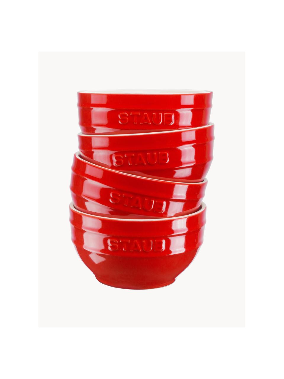 Bols artisanaux Ceramique, 4 pièces, Céramique, émaillé, Rouge, Ø 12 x haut. 6 cm
