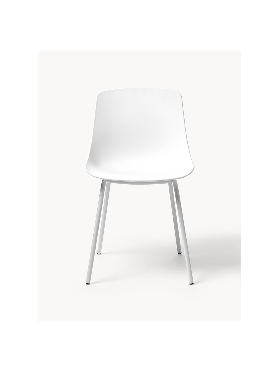 Chaises en pastique avec pieds en metal Dave, 2 pièces, Blanc, larg. 46 x prof. 53 cm