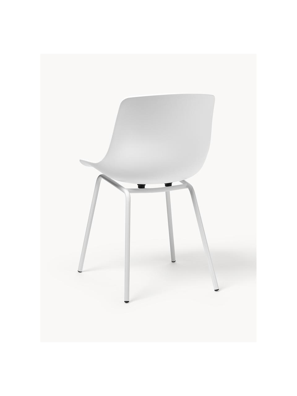 Chaises en pastique avec pieds en metal Dave, 2 pièces, Blanc, larg. 46 x prof. 53 cm