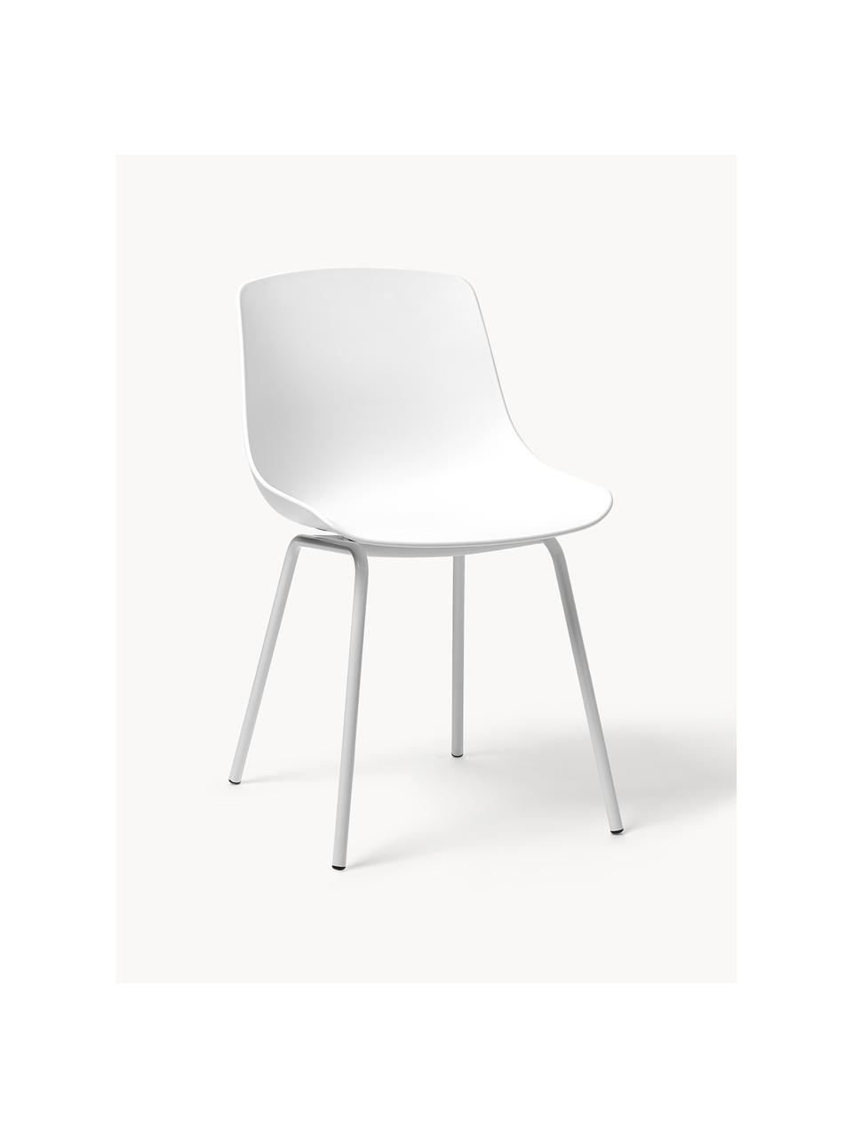 Chaises en pastique avec pieds en metal Dave, 2 pièces, Blanc, larg. 46 x prof. 53 cm