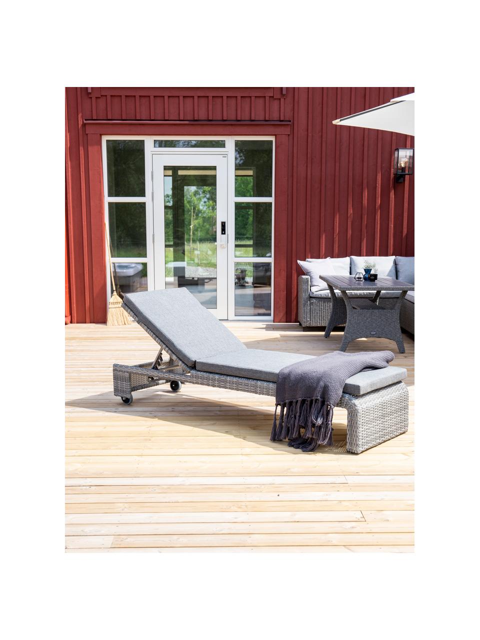 Gartenliege London mit Polyrattan-Geflecht, rollbar, Gestell: Polyethylen-Geflecht, Grau, L 197 x B 60 cm