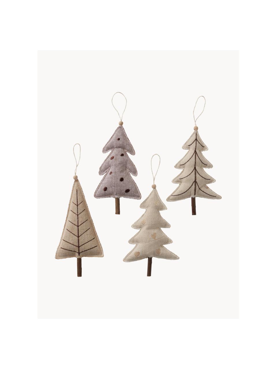 Décorations de sapin de Noël Sivo, 4 élém., Beige, bois, larg. 10 x haut. 22 cm