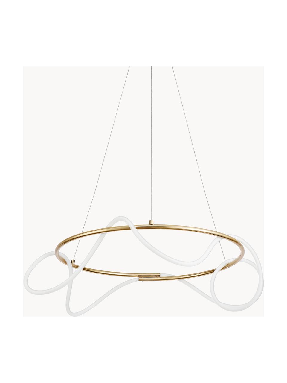 Grande suspension LED Tiriac, Blanc, couleur dorée, Ø 70 x haut. 120 cm