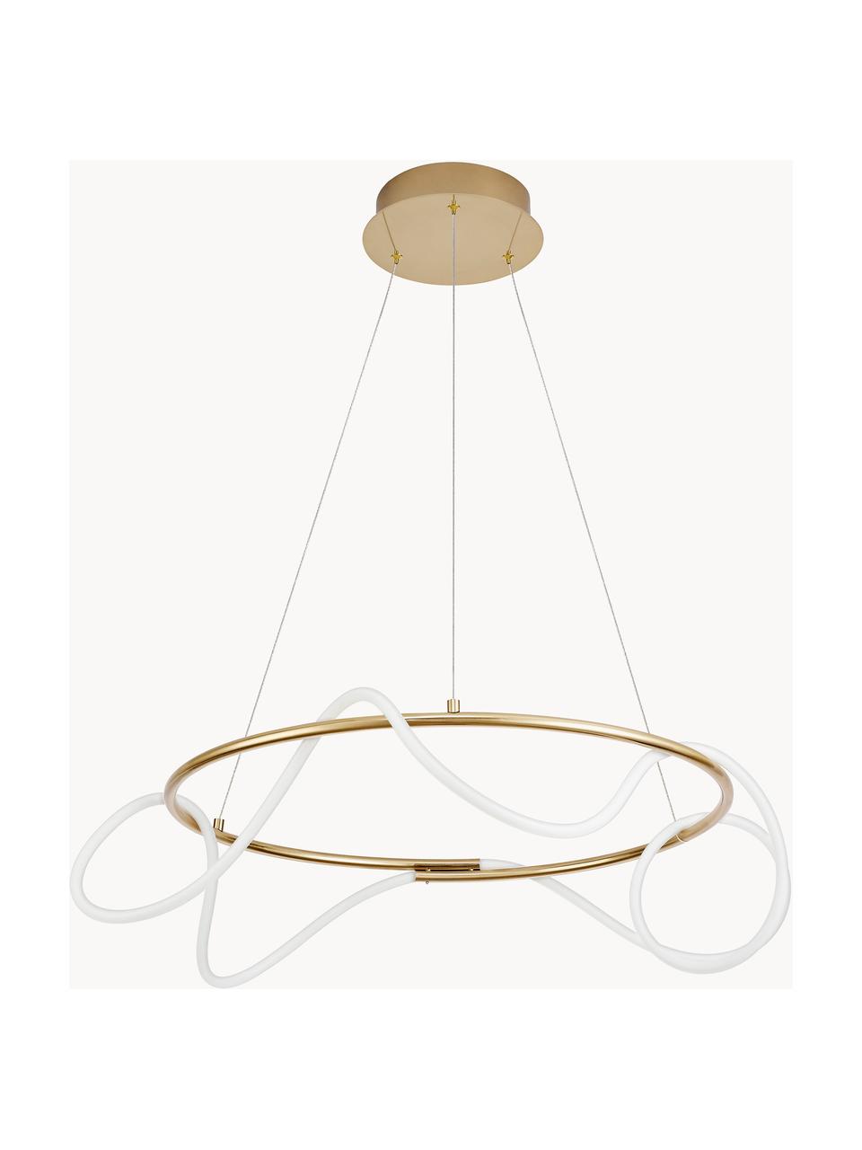 Lampada a sospensione grande a LED Tiriac, Paralume: acrilico, Baldacchino: alluminio rivestito, Bianco, dorato, Ø 70 x Alt. 120 cm