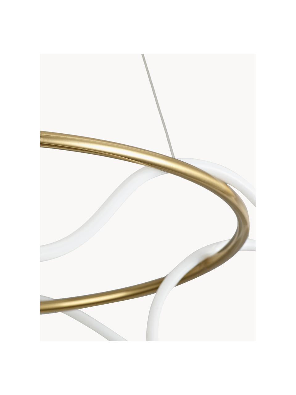 Grande suspension LED Tiriac, Blanc, couleur dorée, Ø 70 x haut. 120 cm