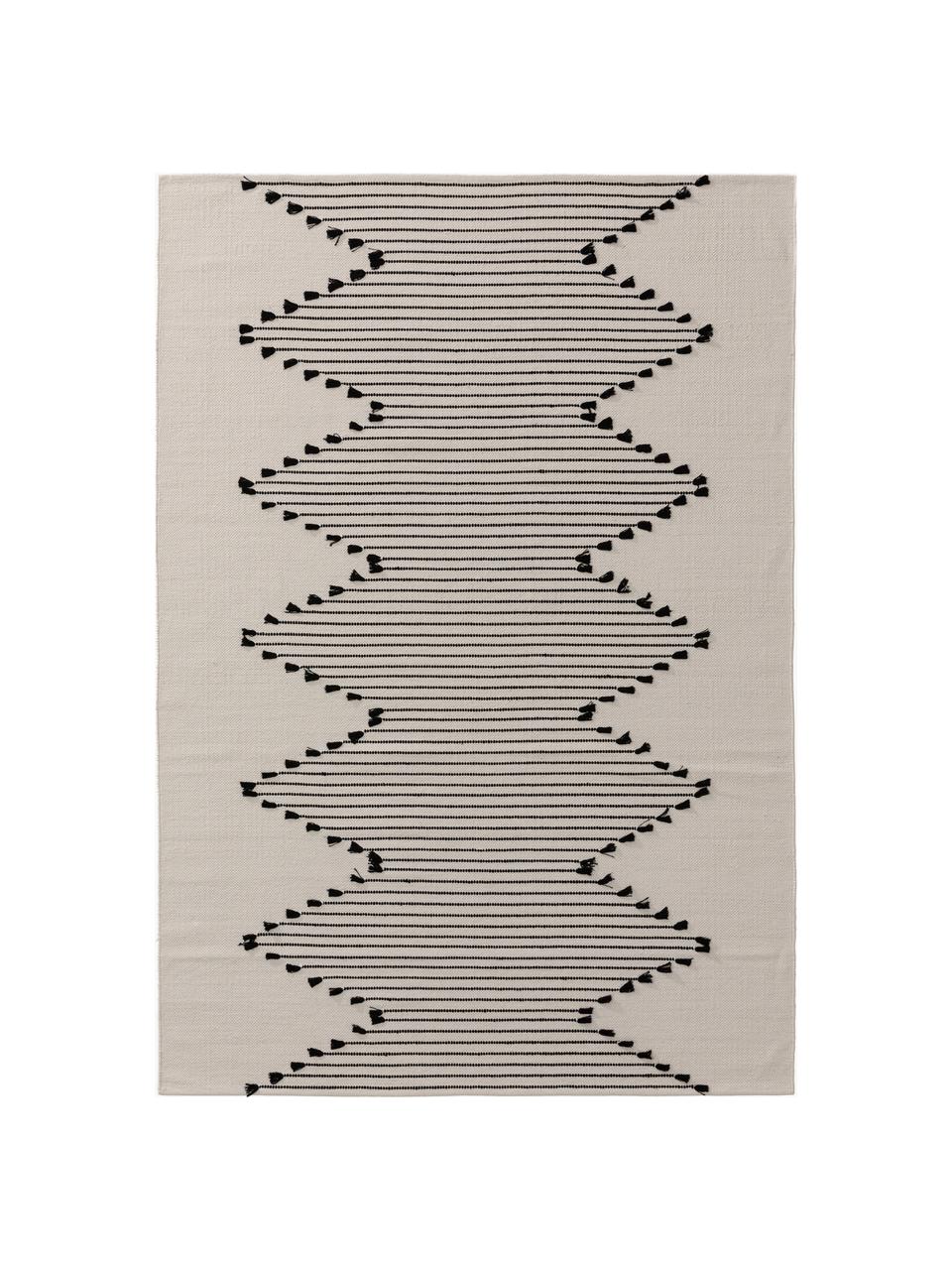 Tapis moderne noir et blanc tissé main en coton et laine