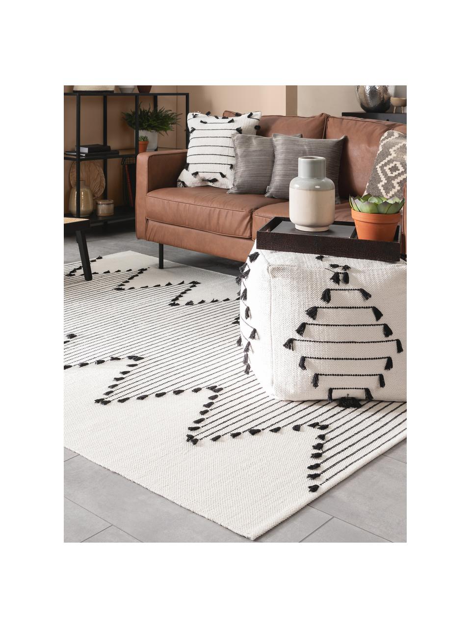 Ručně tkaný bavlněný koberec Bo, 100 % bavlna, Odstíny béžové, černá, Š 120 cm, D 170 cm (velikost S)