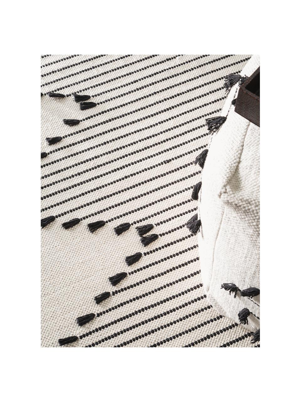 Handgeweven katoenen vloerkleed Bo, 100% katoen, Beigetinten, zwart, B 120 x L 170 cm (maat S)
