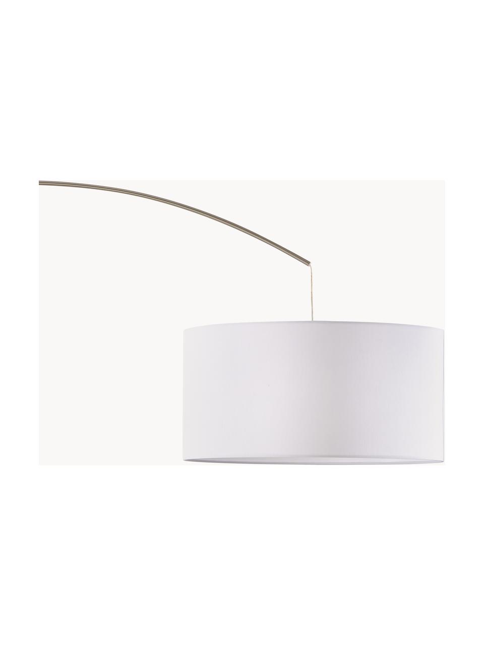 Große Bogenlampe Niels, Lampenfuß: Metall, gebürstet, Lampenschirm: Textil, Chromfarben, Weiß, H 218 cm