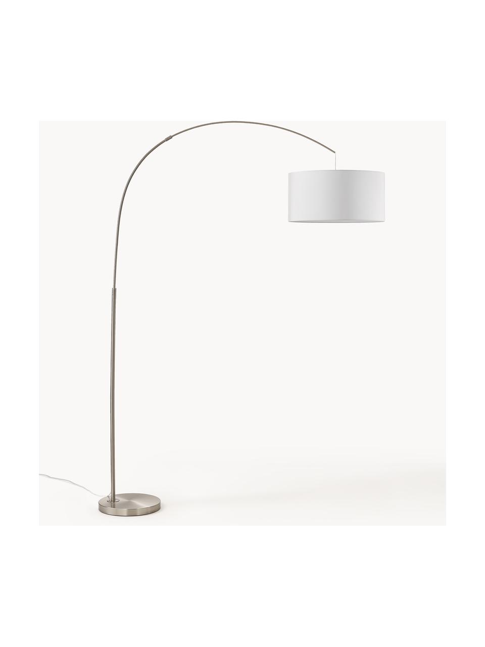 Grote booglamp Niels, Lampvoet: geborsteld metaal, Lampenkap: textiel, Wit, chroomkleurig, B 157 x H 218 cm