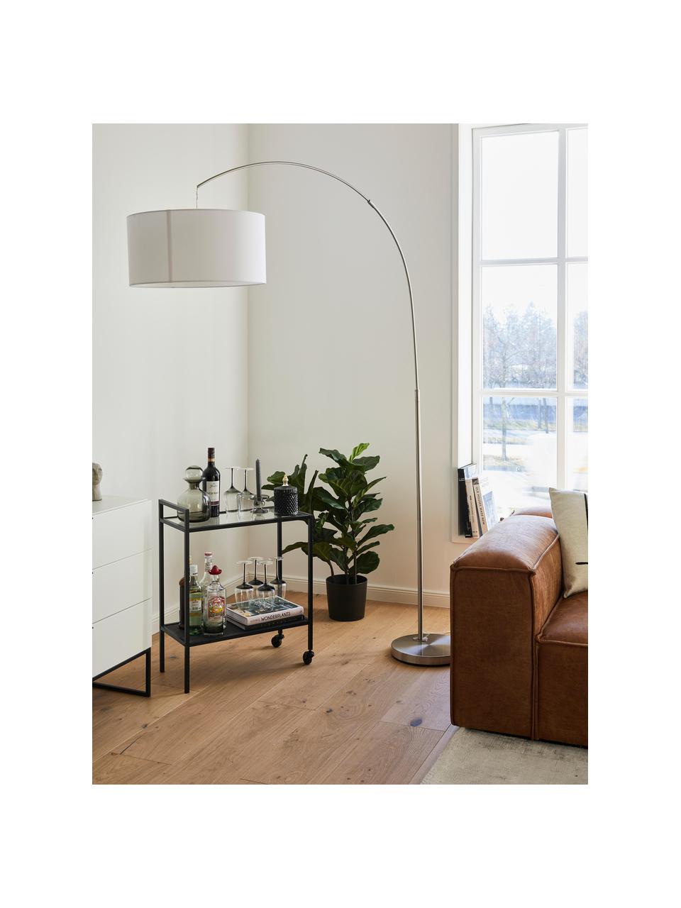 Lampa podłogowa łukowa Niels, Odcienie chromu, biały, W 218 cm