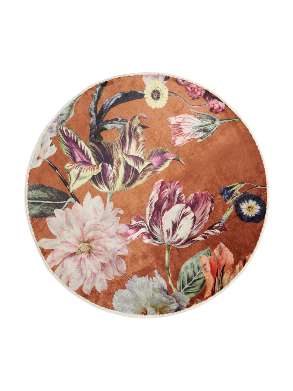 Tapis rond imprimé floral Filou, Brun caramel, multicolore