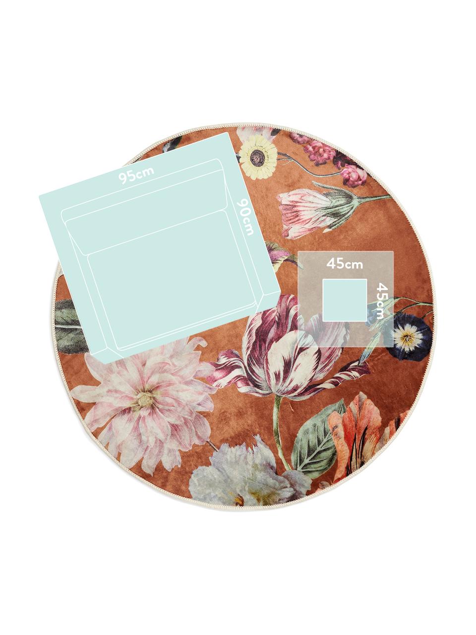 Rond vloerkleed Filou met bloemmotief, 60% polyester, 30% thermoplastisch polyurethaan, 10% katoen, Karamelbruin, multicolour, Ø 180 cm (maat L)