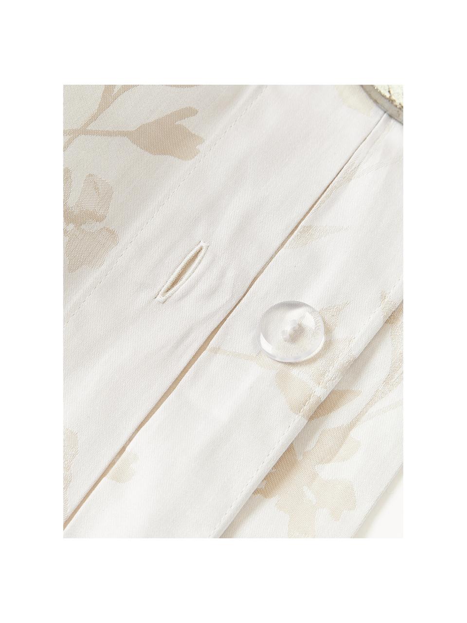 Housse de couette en satin de coton avec imprimé floral et ourlet Hurley, Blanc crème, beige clair, larg. 200 x long. 200 cm