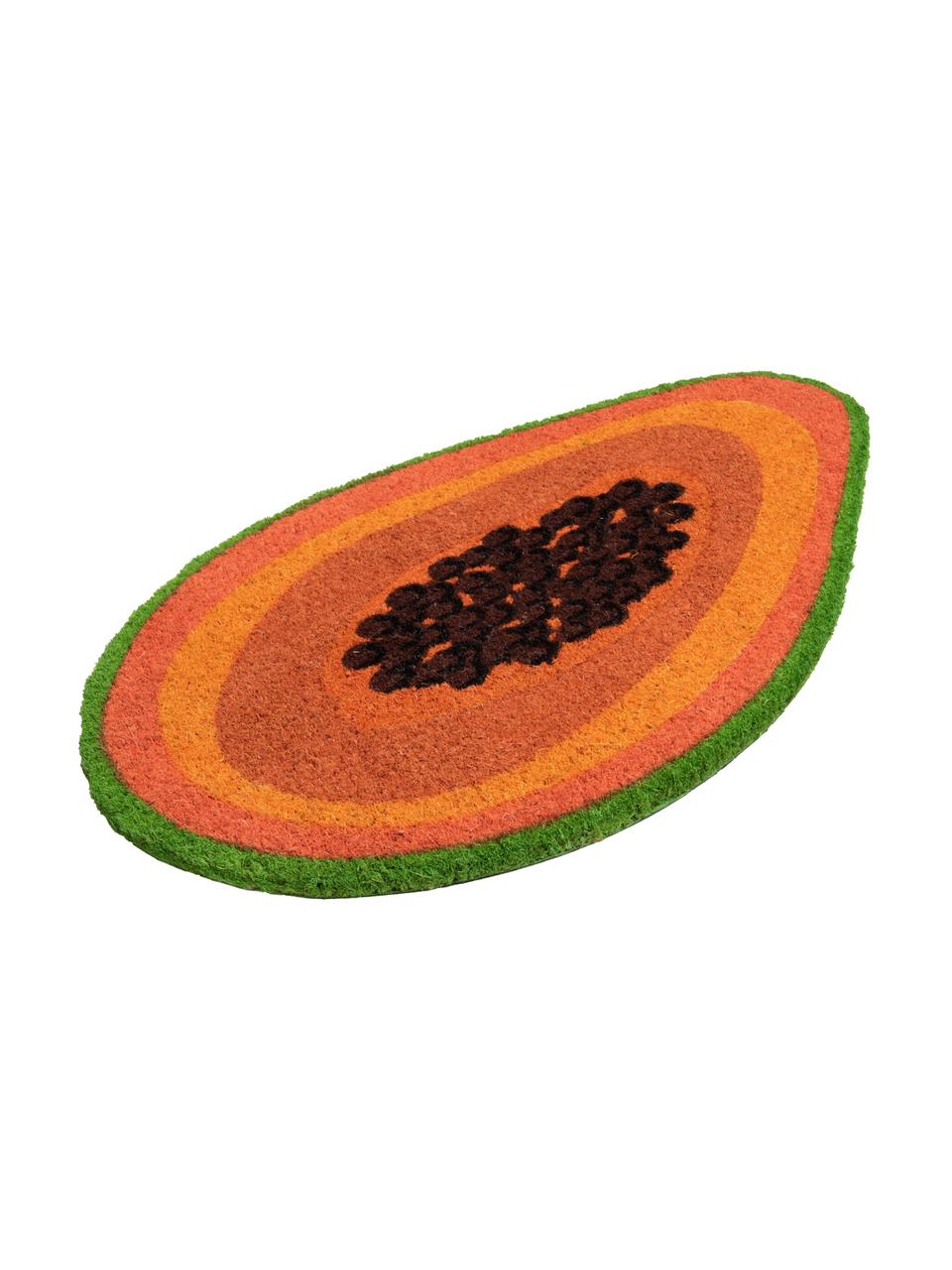 Felpudo Papaya, Parte superior: fibras de coco, Reverso: PVC, Naranja, marrón, verde, An 40 x L 70 cm