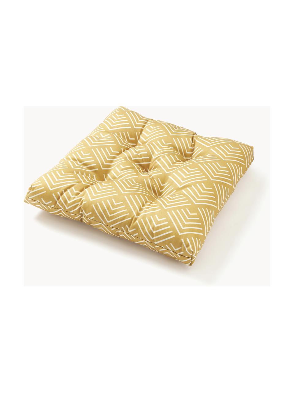 Coussin de chaise avec motif graphique Milano, Jaune moutarde, blanc, larg. 40 x long. 40 cm