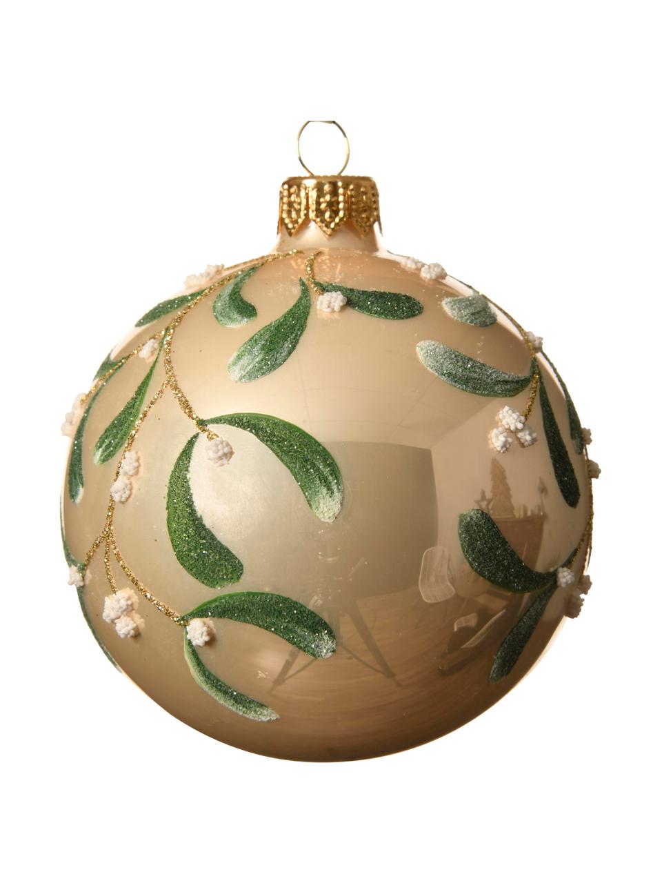 Kerstballen Fleo, set van 6, Groen, lichtbeige, Ø 8 cm