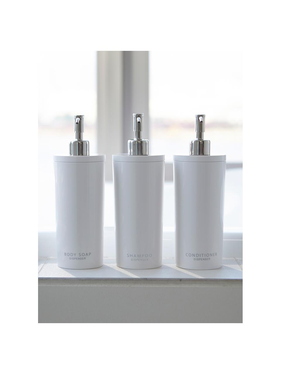 Dispenser per sapone Tower, Contenitore: plastica, Testa della pompa: acciaio, spazzolato, Bianco, Ø 8 x Alt. 23 cm