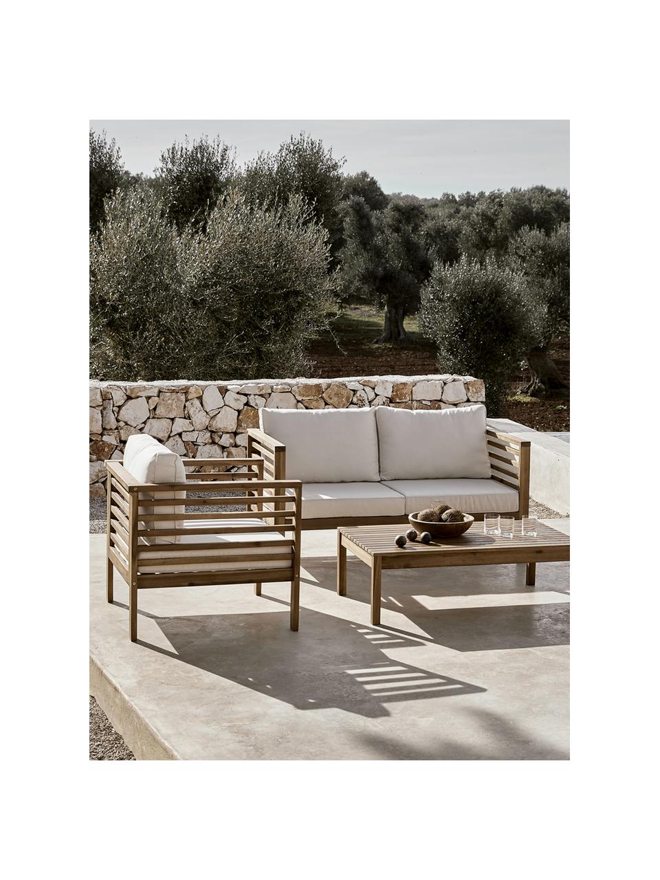 Outdoor loungeset Bo, 4-delig, Frame: massief geolied acaciahou, Hoes: beige, frame: acaciahout, Set met verschillende formaten