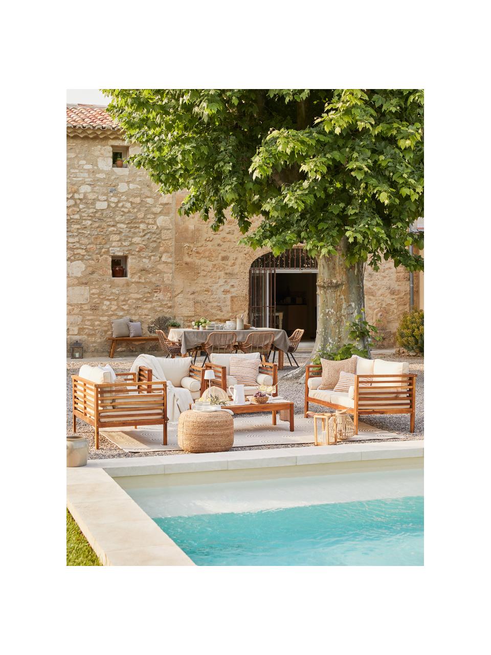 Set lounge para exterior de madera de acacia Bo, 4 pzas., Tapizado: poliéster (resistente a l, Estructura: madera de acacia maciza a, Beige, acacia, Set de diferentes tamaños
