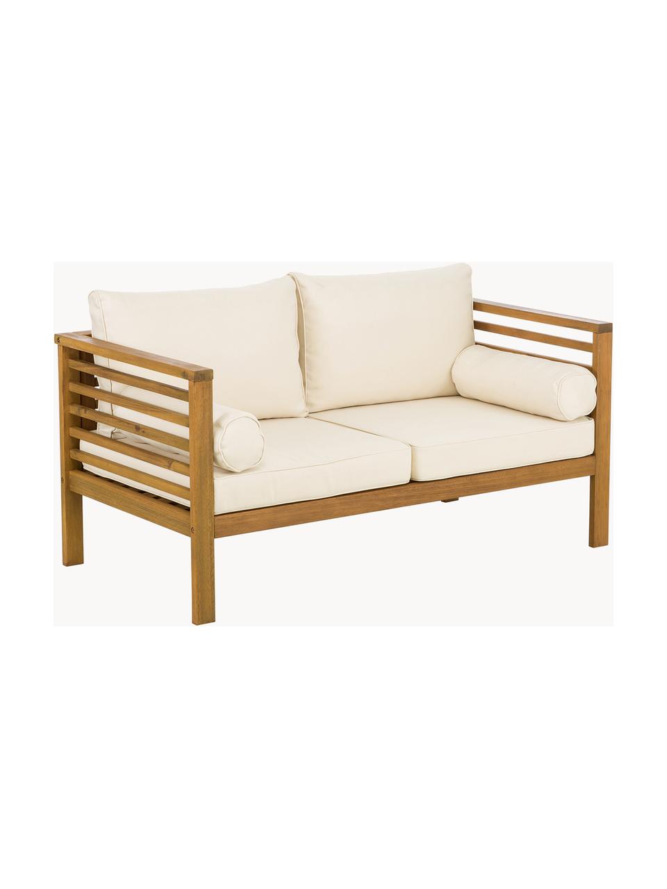 Set lounge para exterior Bo, 4 pzas., Tapizado: poliéster (resistente a l, Tejido beige, madera de acacia, Set de diferentes tamaños