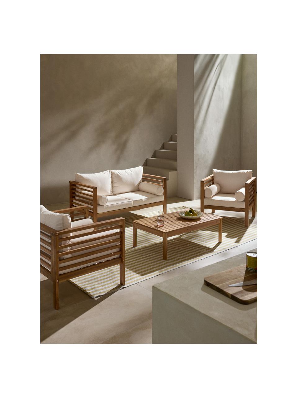 Set lounge para exterior Bo, 4 pzas., Tapizado: poliéster (resistente a l, Tejido beige, madera de acacia, Set de diferentes tamaños