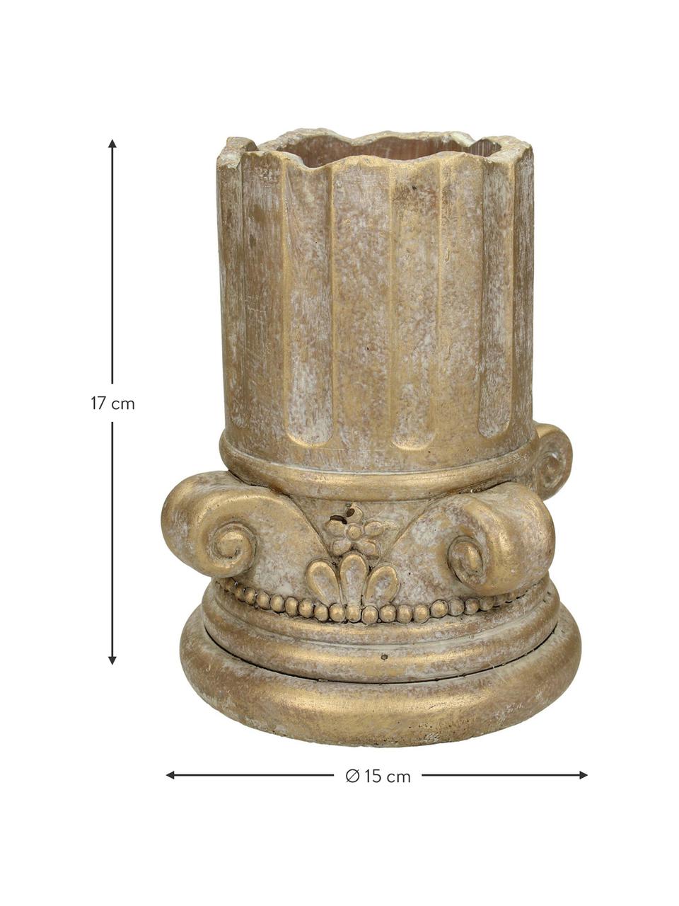 Malý obal na květináč z betonu Column, Beton, Zlatá s antickou úpravou, Ø 15 cm, V 17 cm
